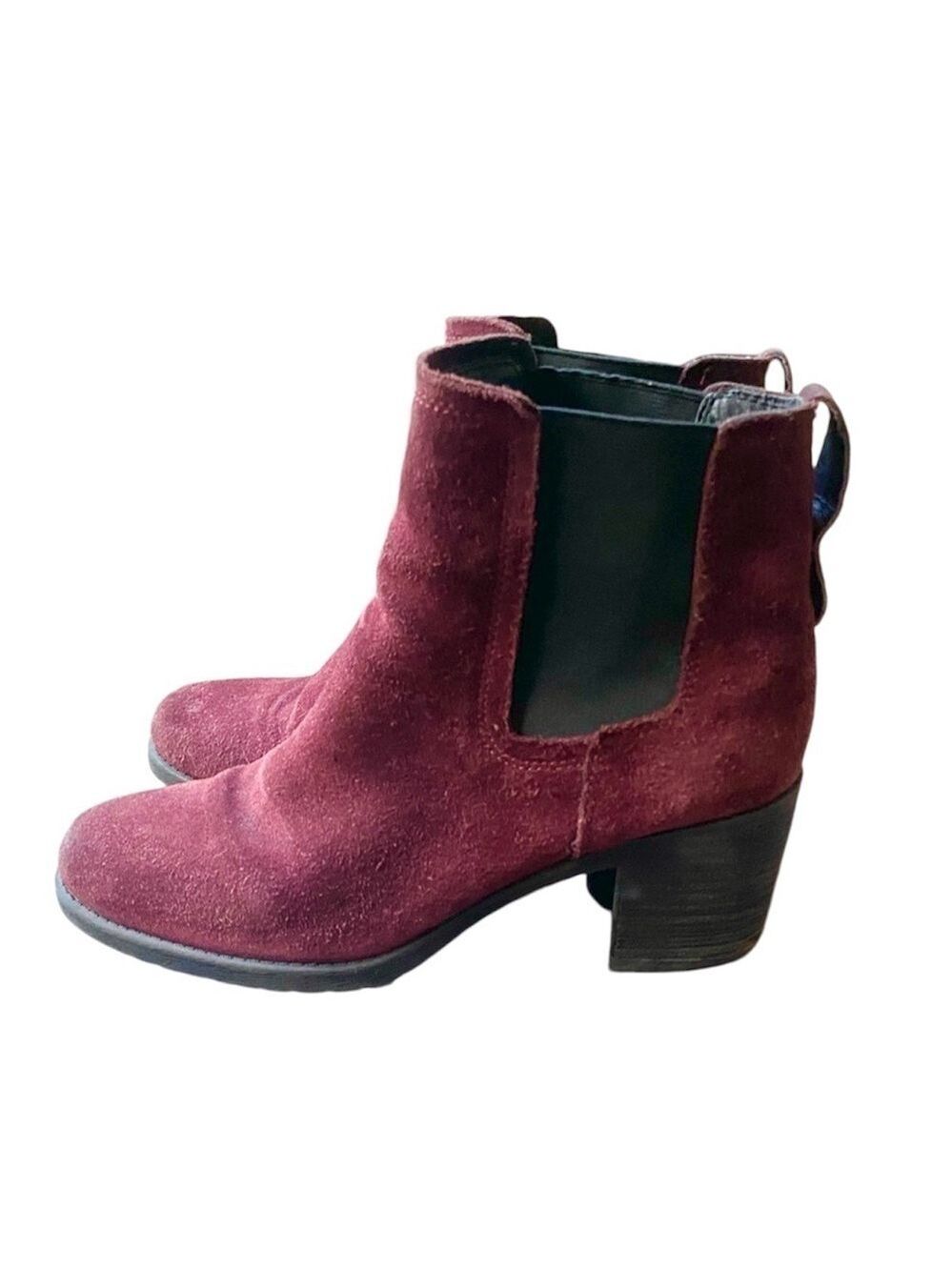 Sam Edelman size 7.5 Hanley Chelsey Ankle Boots Suede Leather Heel Burgundy Fall